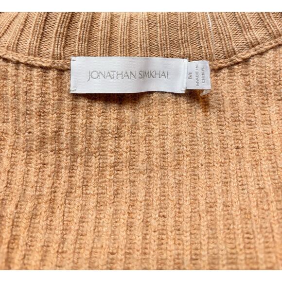 JONATHAN SIMKHAI Estela Ribbed Tan Camel Cardigan Sweater Medium** Wool/Cashmere - Picture 3 of 7